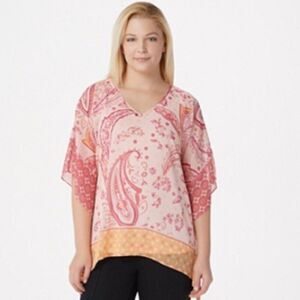 New Susan Graver Sheer Chiffon Scarf Top with Knit Tank | Size M